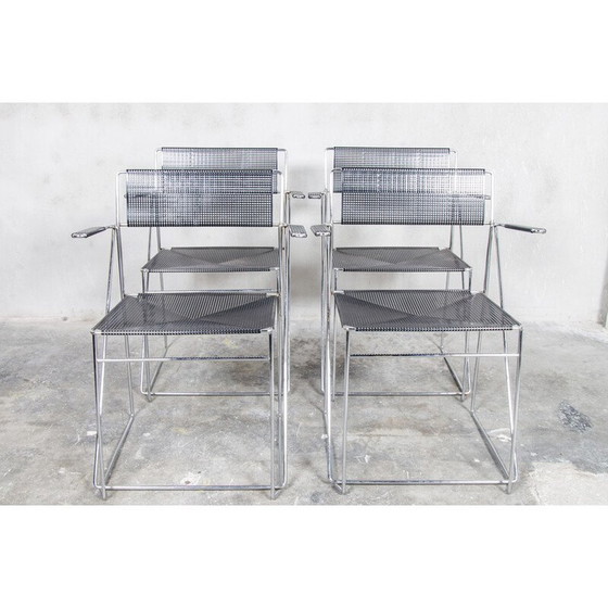 Image 1 of Set of 4 vintage chrome steel dining chairs by Niels Jørgen Haugesen for Hybodan A/S, Denmark 1977