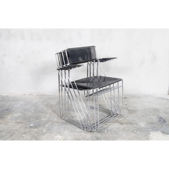 Image 1 of Set of 4 vintage chrome steel dining chairs by Niels Jørgen Haugesen for Hybodan A/S, Denmark 1977