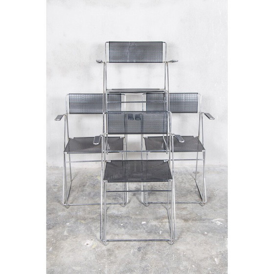 Image 1 of Set of 4 vintage chrome steel dining chairs by Niels Jørgen Haugesen for Hybodan A/S, Denmark 1977