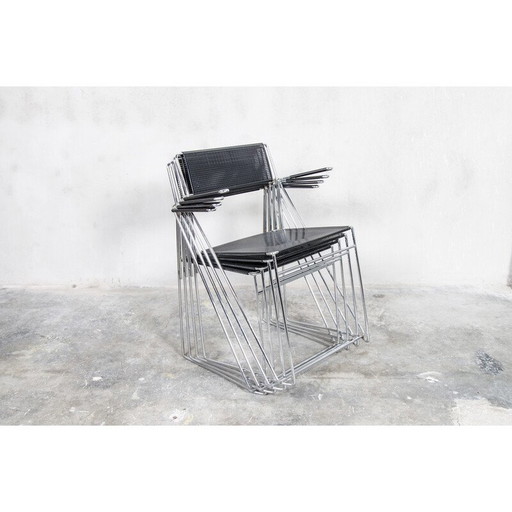 Set of 4 vintage chrome steel dining chairs by Niels Jørgen Haugesen for Hybodan A/S, Denmark 1977