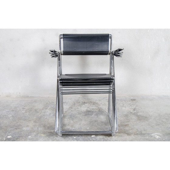 Image 1 of Set of 4 vintage chrome steel dining chairs by Niels Jørgen Haugesen for Hybodan A/S, Denmark 1977