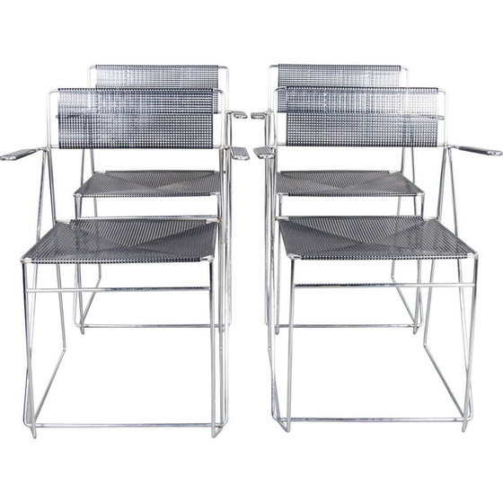 Image 1 of Set of 4 vintage chrome steel dining chairs by Niels Jørgen Haugesen for Hybodan A/S, Denmark 1977