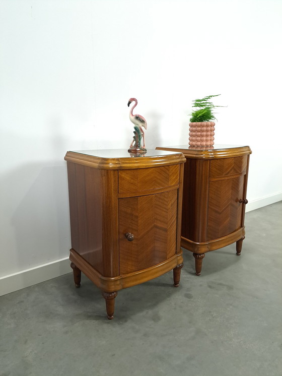 Image 1 of Art Deco Walnut Veneer Nightstands With Drawer