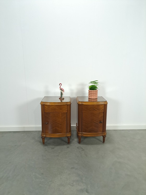 Image 1 of Art Deco Walnut Veneer Nightstands With Drawer