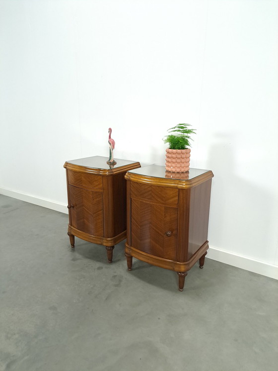 Image 1 of Art Deco Walnut Veneer Nightstands With Drawer