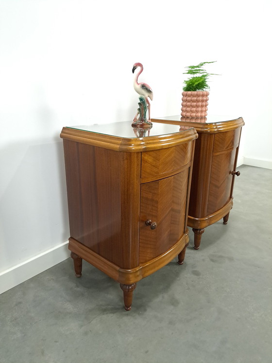 Image 1 of Art Deco Walnut Veneer Nightstands With Drawer