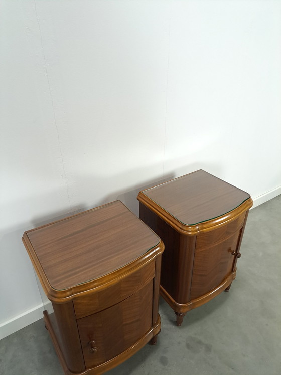 Image 1 of Art Deco Walnut Veneer Nightstands With Drawer