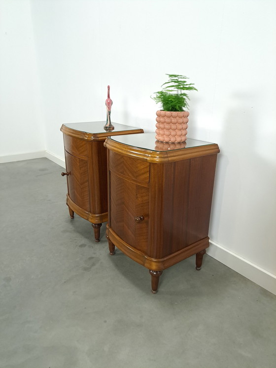 Image 1 of Art Deco Walnut Veneer Nightstands With Drawer