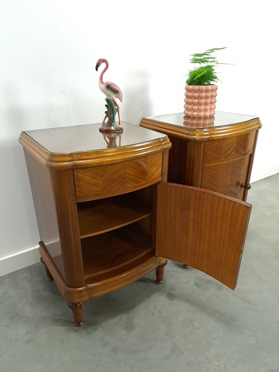 Image 1 of Art Deco Walnut Veneer Nightstands With Drawer