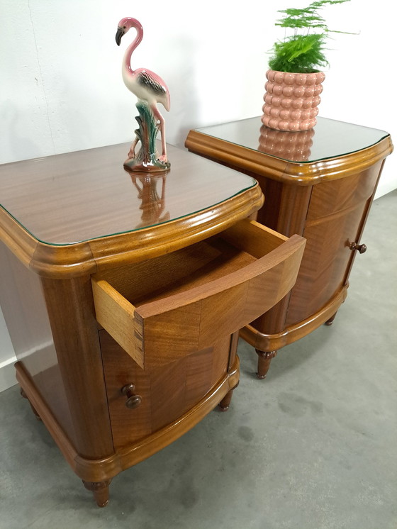 Image 1 of Art Deco Walnut Veneer Nightstands With Drawer