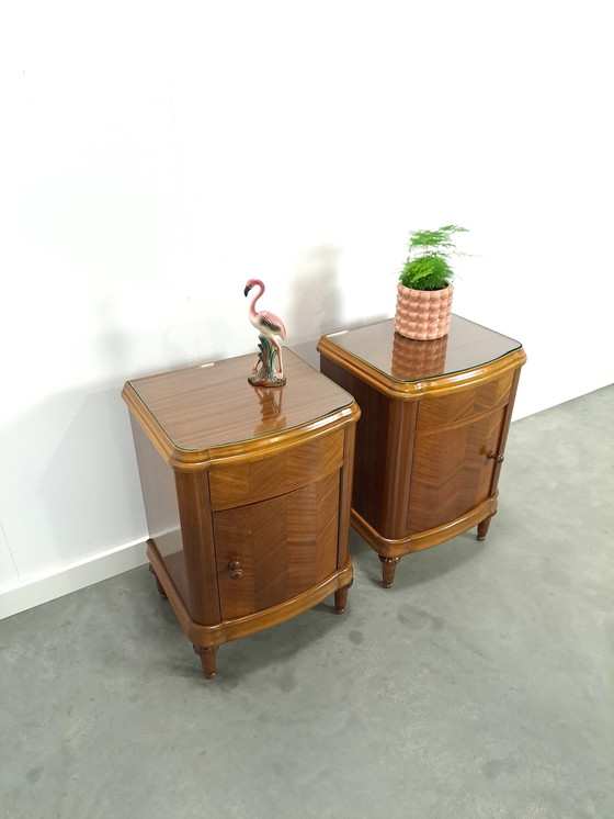 Image 1 of Art Deco Walnut Veneer Nightstands With Drawer