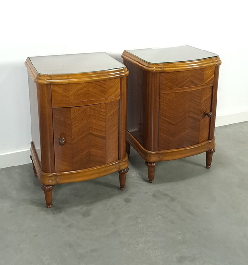 Art Deco Walnut Veneer Nightstands With Drawer