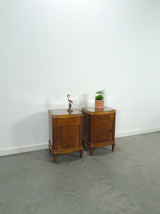 Image 1 of Art Deco Walnut Veneer Nightstands With Drawer