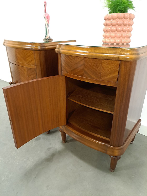 Image 1 of Art Deco Walnut Veneer Nightstands With Drawer