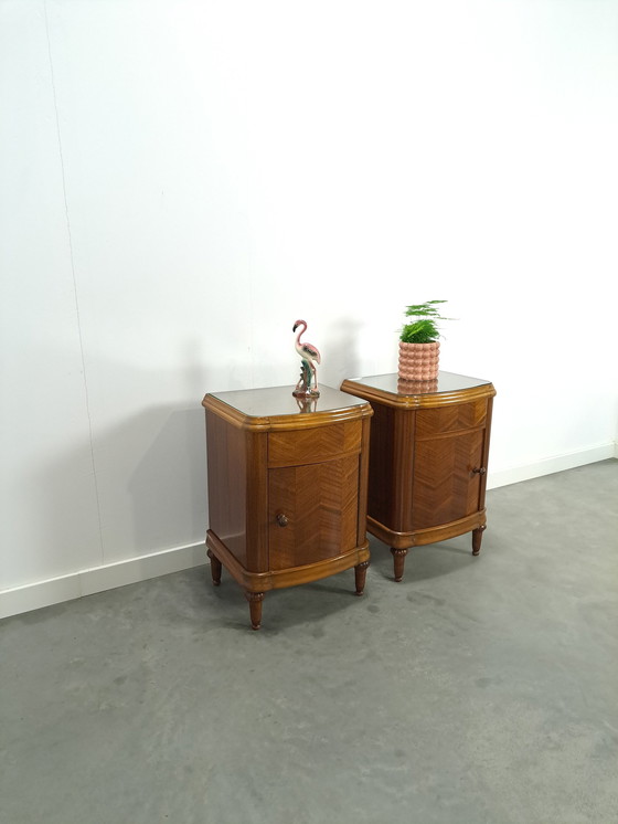 Image 1 of Art Deco Walnut Veneer Nightstands With Drawer