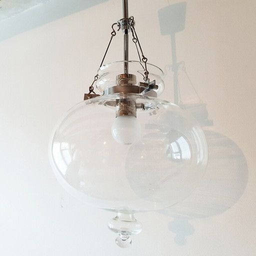 Vintage glass hanging lamp by Herbert Proft for Limburg 1960s