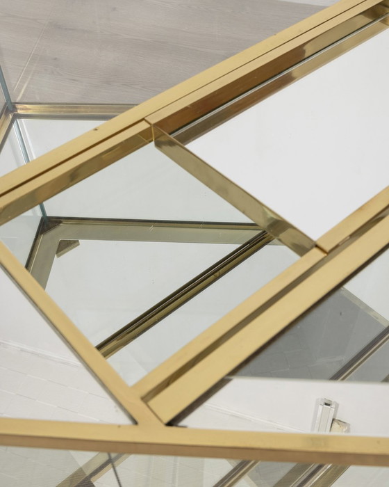 Image 1 of Tavolino da caffè vintage anni '60 in ottone dorato e cristallo, design italiano 