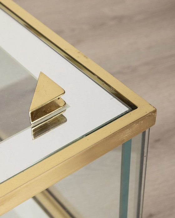 Image 1 of Tavolino da caffè vintage anni '60 in ottone dorato e cristallo, design italiano 