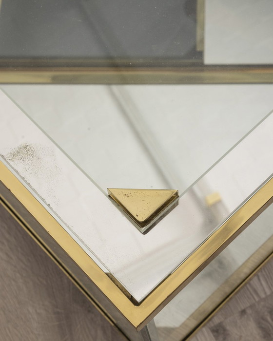 Image 1 of Tavolino da caffè vintage anni '60 in ottone dorato e cristallo, design italiano 