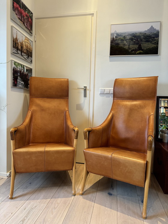 Image 1 of Giorgetti Progetti Wingchairs Of Saddle Leather