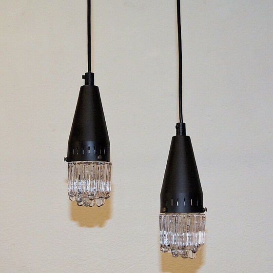 Image 1 of Coppia di lampade a sospensione vintage in metallo nero e vetro, 1960