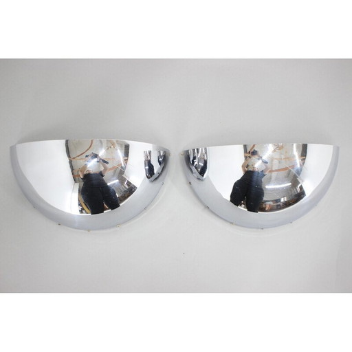 Pair of vintage Bauhaus chrome wall lamps, Czechoslovakia 1930