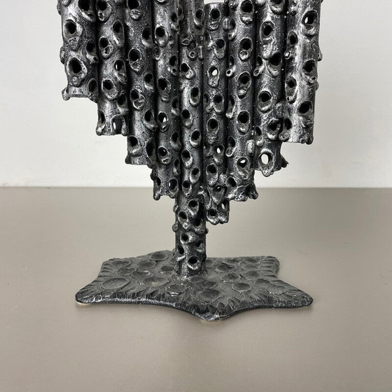Image 1 of Pair of vintage brutalist metal candlesticks, France 1970s