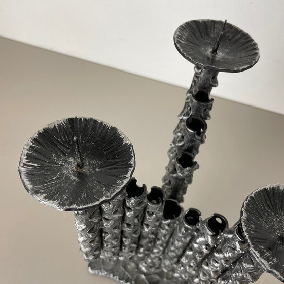 Image 1 of Pair of vintage brutalist metal candlesticks, France 1970s
