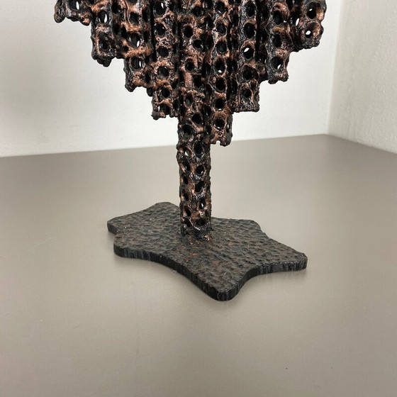Image 1 of Pair of vintage brutalist metal candlesticks, France 1970s