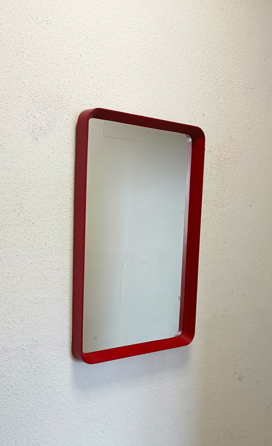 Image 1 of Red rectangular sixties mirror