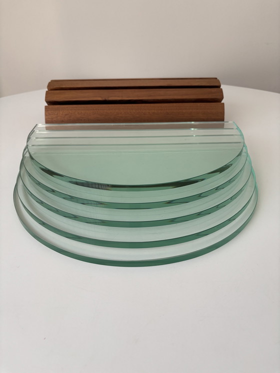 Image 1 of Post Modern Glass Magazine Holder/ Journal Rack With Wooden Base. Memphis Style 1980s