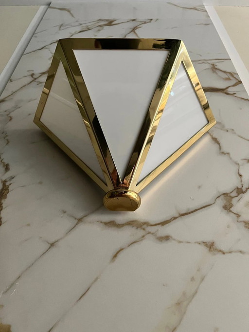 Sconce (1 Of 4), Wall Light, Art Deco, Mid Century Modern, Minimalist, Brass, Opaline Glass, Glashutte Limburg, Very Rare