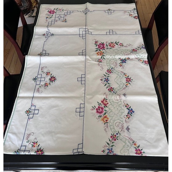 Image 1 of Vintage hand embroidered and openwork tablecloth and napkins, 1950
