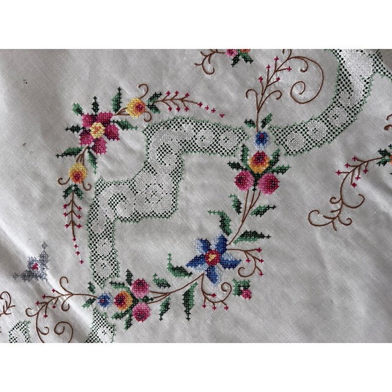 Image 1 of Vintage hand embroidered and openwork tablecloth and napkins, 1950