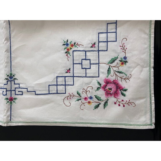 Image 1 of Vintage hand embroidered and openwork tablecloth and napkins, 1950