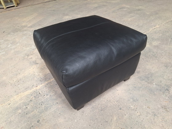 Image 1 of 2x black leather Linteloo Marconi armchairs with footstool