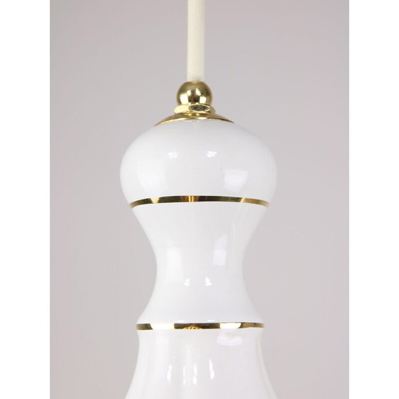 Image 1 of Vintage golden ceramic and glass chandelier, Italy