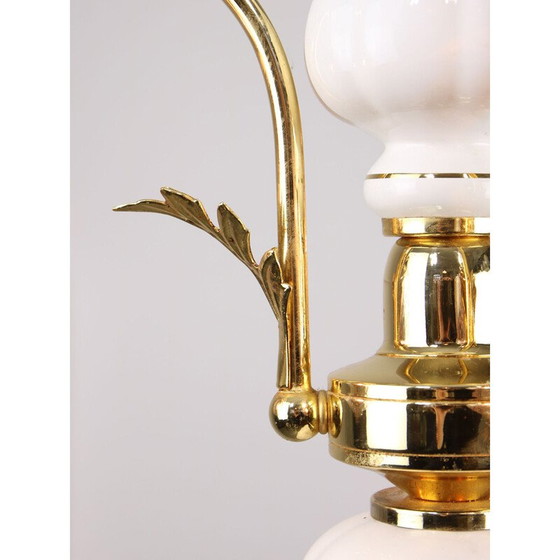 Image 1 of Vintage golden ceramic and glass chandelier, Italy