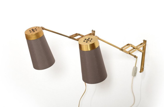 Image 1 of Brass Wall Lamps by Th. Valentiner for Poul Dinesesen, 1950s, Set of 2