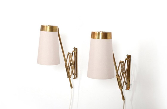 Image 1 of Brass Wall Lamps by Th. Valentiner for Poul Dinesesen, 1950s, Set of 2