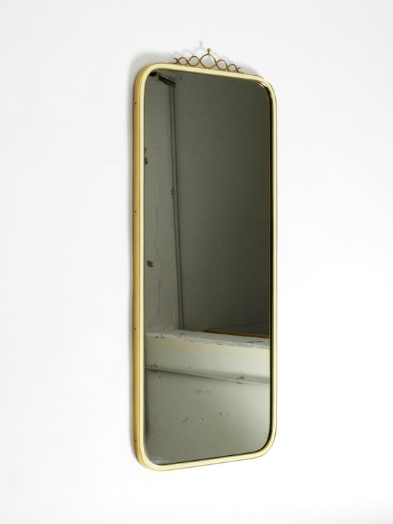 Image 1 of Large Heavy Long Mid Century Brass Wall Mirror By Münchner Zierspiegel