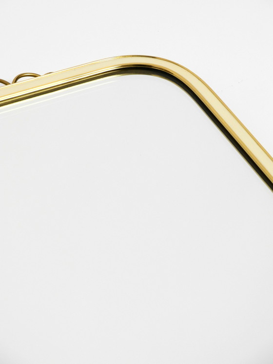 Image 1 of Large Heavy Long Mid Century Brass Wall Mirror By Münchner Zierspiegel