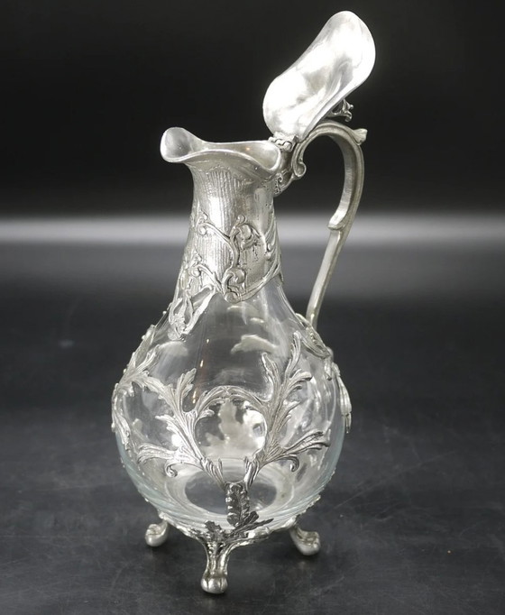 Image 1 of Pair of Blown Glass and Silvered Pewter Ewers in the Louis Xv Style.