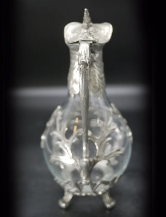 Image 1 of Pair of Blown Glass and Silvered Pewter Ewers in the Louis Xv Style.