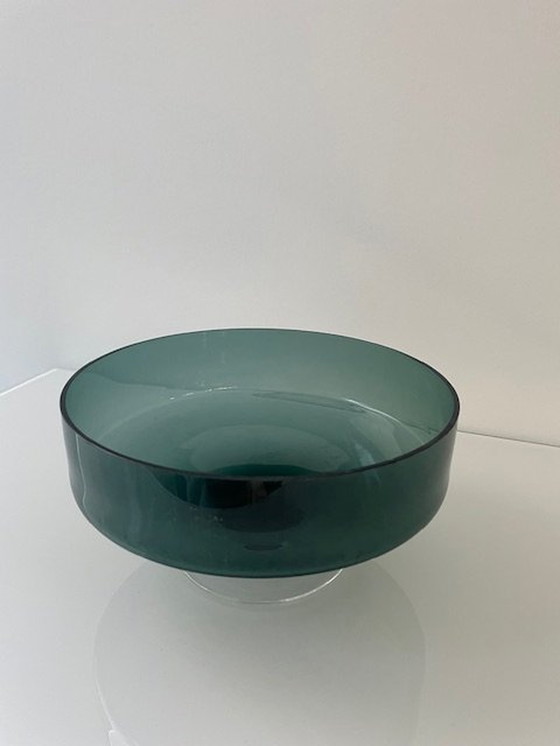 Image 1 of Bowl On Foot Green Glass - Glass Art 50s