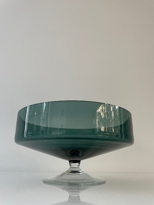 Bowl On Foot Green Glass - Glass Art 50s