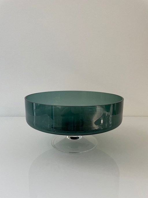 Bowl On Foot Green Glass - Glass Art 50s