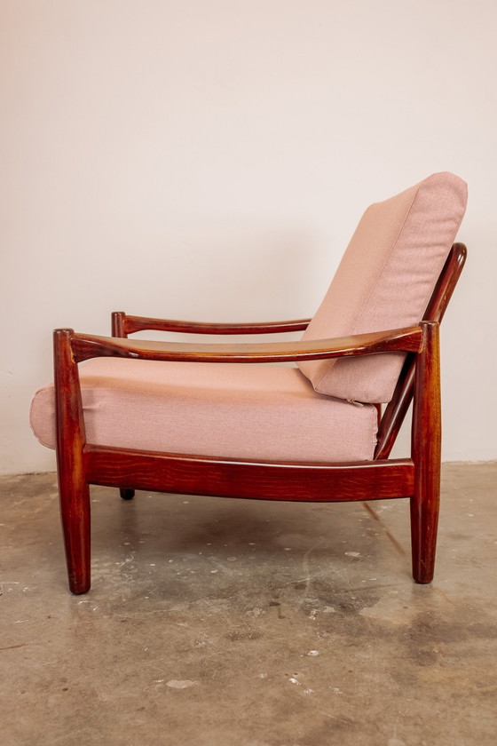 Image 1 of Vintage Teak 60s Armchair - New Upholstered Light Pink