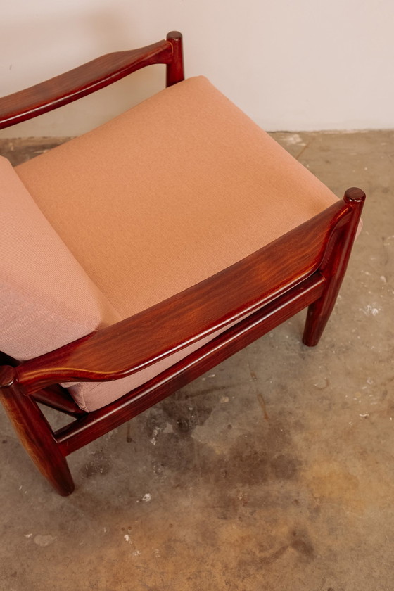Image 1 of Vintage Teak 60s Armchair - New Upholstered Light Pink