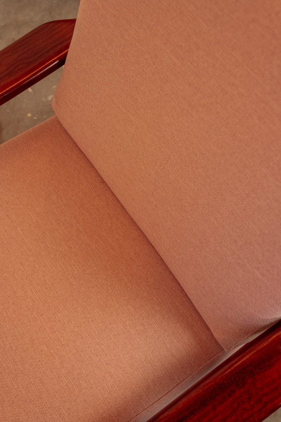 Image 1 of Vintage Teak 60s Armchair - New Upholstered Light Pink